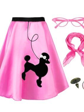 1950s Poodle Skirt Costume Set Cat Eye Glasses Scarf Earrings